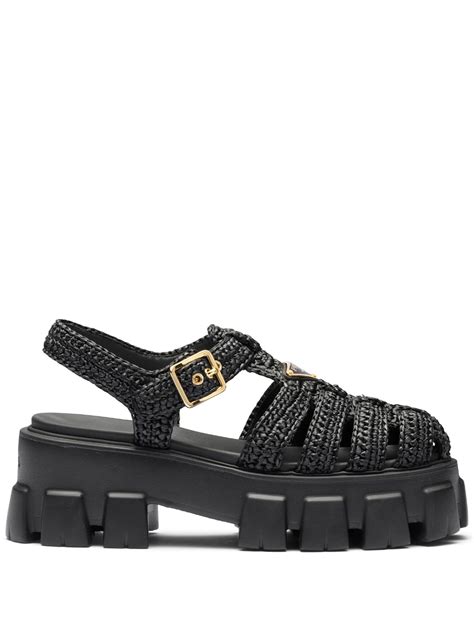 raffia prada sandals|prada ankle strap platform sandals.